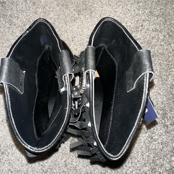 Santa Fe Boot Co Black Rhinestones Fringe Heeled Boots Size 8M - Picture 8 of 10